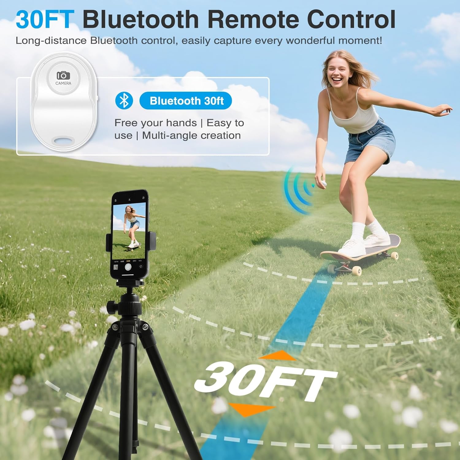 Magnetic Phone Vlog Selfie Monitor Screen - Back Camera Selfie Monitor - 1080P Display Can Wirelessly Connect to Mobile Phones - Rear Camera Selfie Screen with Remote Controller(White)