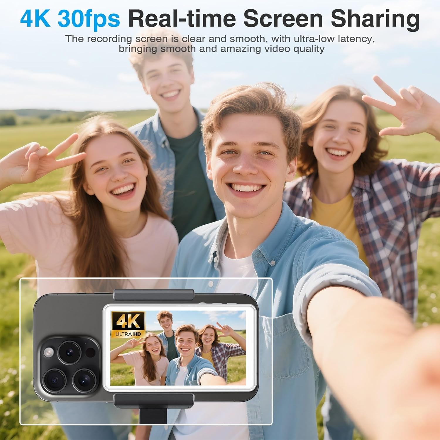Magnetic Phone Vlog Selfie Monitor Screen - Back Camera Selfie Monitor - 1080P Display Can Wirelessly Connect to Mobile Phones - Rear Camera Selfie Screen with Remote Controller(White)