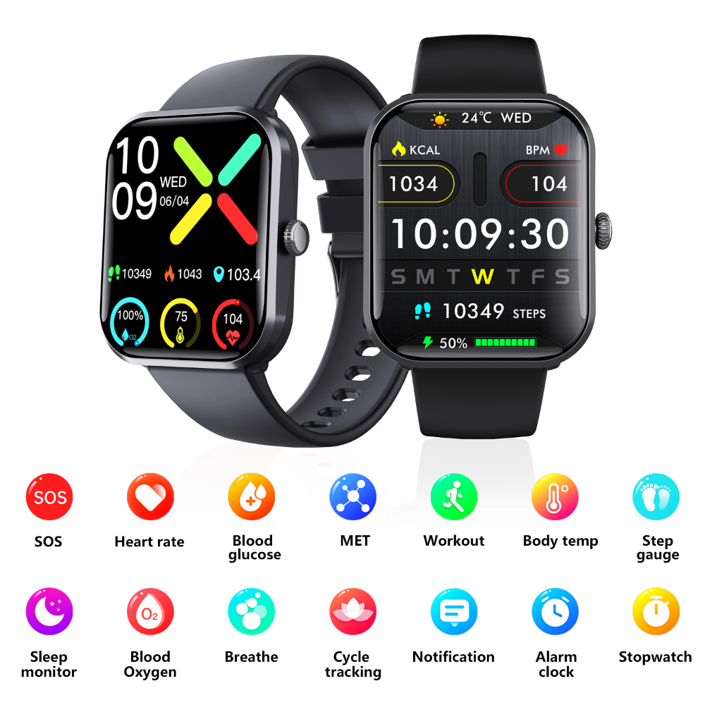 Blood Sugar Glucose Monitor Smart Watch for Diabetics
